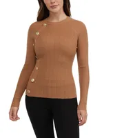 Bebe Women's Long Sleeve Top with Snap Buttons
