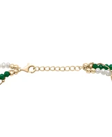 Cultured Freshwater Pearl (3 - 3-1/2mm), Dyed Jade, & Polished Bead Triple Layer Bracelet in 14k Gold-Plated Sterling Silver