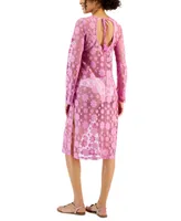 Miken Women's Crochet Long-Sleeve Tunic Cover-Up, Created for Macy's