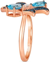 Le Vian Multi-Gemstone (1-5/8 ct. t.w.) & Vanilla Diamond (1/20 ct. t.w.) Pear & Pave Flower Ring in 14k Rose Gold