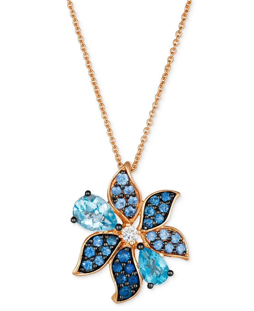 Le Vian Multi-Gemstone (1-5/8 ct. t.w.) & Vanilla Diamond (1/20 ct. t.w.) Flower Adjustable 20" Pendant Necklace in 14k Rose Gold