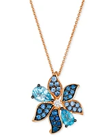 Le Vian Multi-Gemstone (1-5/8 ct. t.w.) & Vanilla Diamond (1/20 ct. t.w.) Flower Adjustable 20" Pendant Necklace in 14k Rose Gold