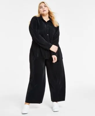 Bar Iii Plus Size Long Sleeve Button Up Shirt Wide Leg Knit Pants Created For Macys