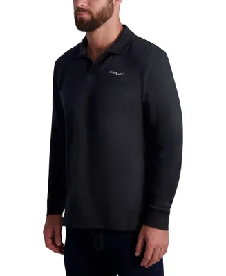Karl Lagerfeld Paris Men's Signature Logo Long Sleeve Knit Johnny Collar Polo Shirt