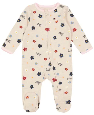 Tommy Hilfiger Baby Girls One-Piece Floral Logo Footed Coverall