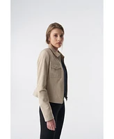 Furniq Uk Women's Denim Style Zipper Suede Jacket, Beige