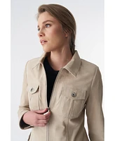 Furniq Uk Women's Denim Style Zipper Suede Jacket, Beige