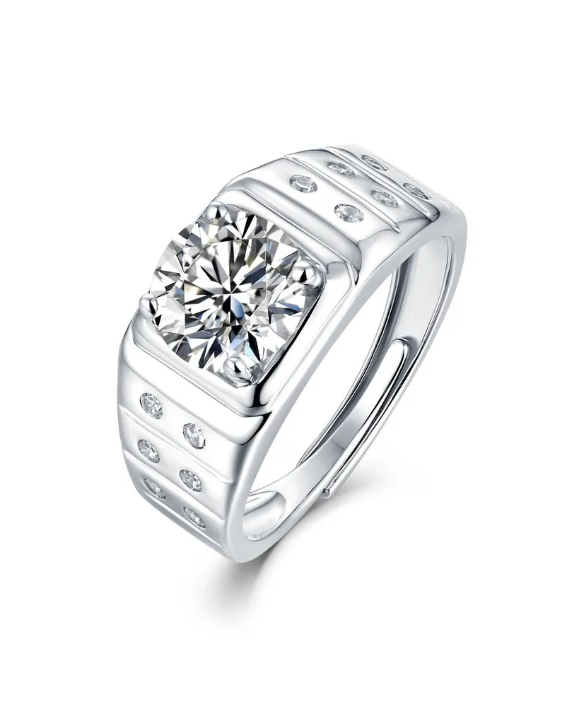 Stella Valentino Fathers Day Special: Sterling Silver White Gold Plated with 1.25ctw Lab Created Moissanite Solitaire & Bezel Sides Engagement Men Wom