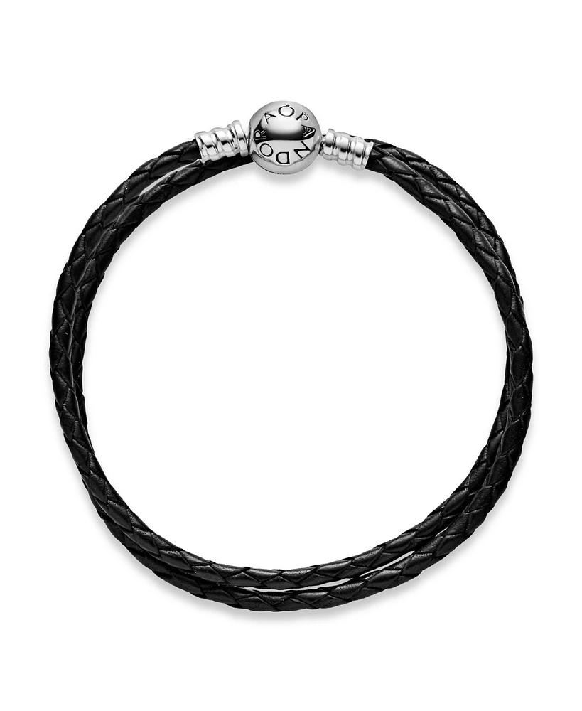 Pandora Moments Sterling Silver Double Leather Bracelet