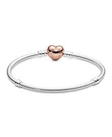 Pandora Moments Cubic Zirconia Pave Heart Clasp Snake Chain Bracelet