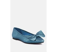 Pie-tribe Womens Metallic Bow Ballerinas flats