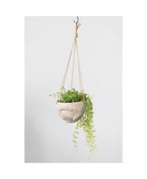 Hanging Resin and Cement Planter with Hands and Jute Hanger