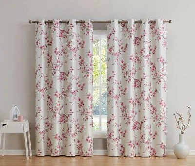 Hlc.Me Jasmine Floral Faux Silk 100 Blackout Room Darkening Thermal Insulated Curtain Grommet Panels Energy Efficient Complete Darkness Noise Reducing Set Of 2
