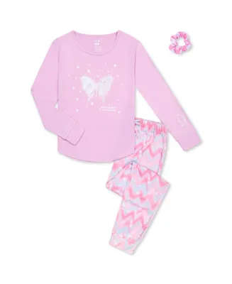 Max & Olivia Little Girls Long Sleeve Pajama Set with Scrunchie, 3 Piece