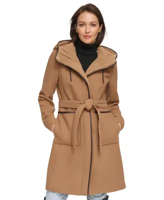 Dkny Women's Faux-Fur Hooded Wool Blend Belted Coat