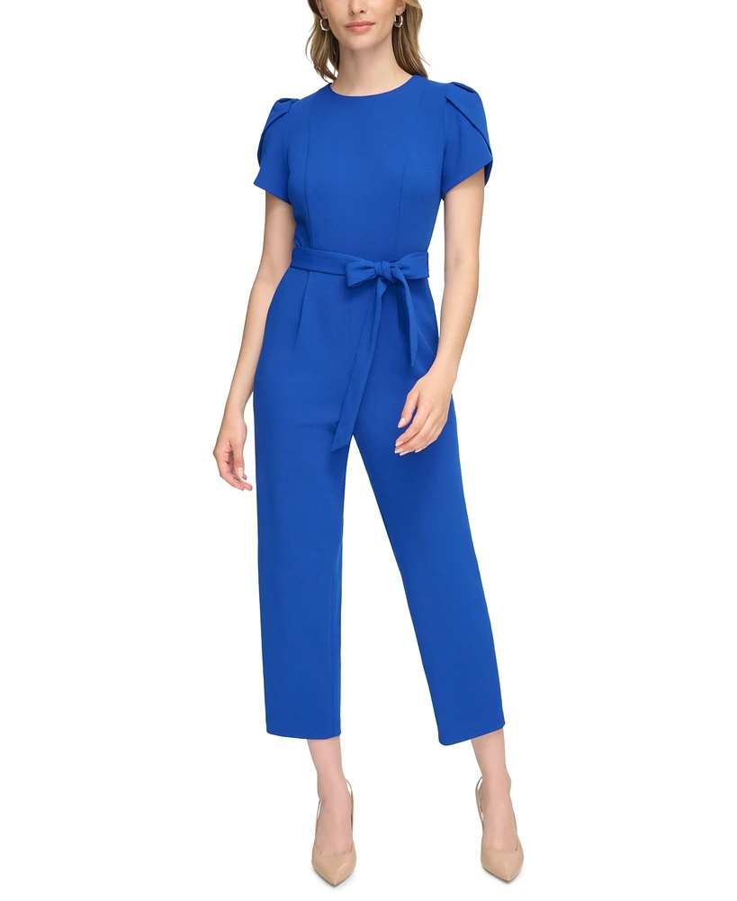 Calvin Klein Petite Puff-Sleeve Belted Jumpsuit