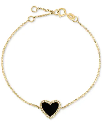 Effy Onyx & Diamond (1/10 ct. t.w.) Heart Halo Bracelet in 14k Gold