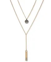 Dkny Two-Tone Crystal Two-Row Lariat Necklace, 16" + 3" extender