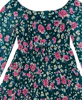 Trixxi Big Girls Long Sleeve Floral Printed Mesh with Tiered Skirt Dress