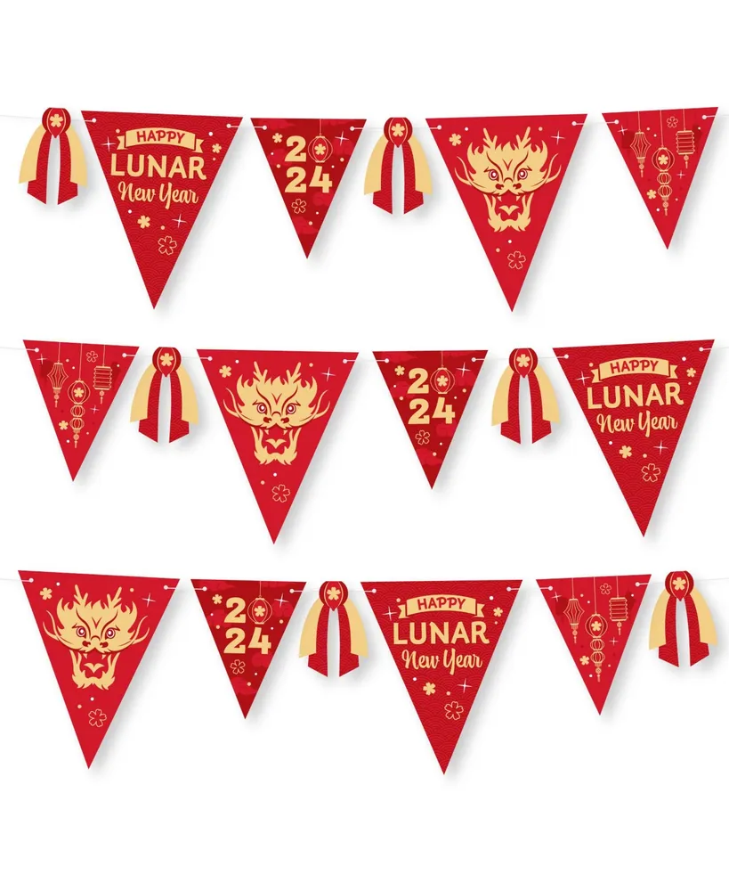 Lunar New Year - Diy 2024 Year of the Dragon Party - Triangle Banner - 30 Pieces