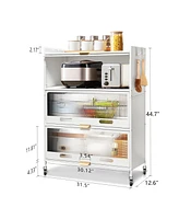 Mega Casa 3 Door Accent Cabinet, 4 Tier Kitchen Organizer Shelf, White