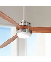 52" Windspun Modern Indoor Ceiling Fan with Led Light Remote Control Brushed Nickel Walnut Carved Wood Blade Dimmable for Living Room Kitchen House Be