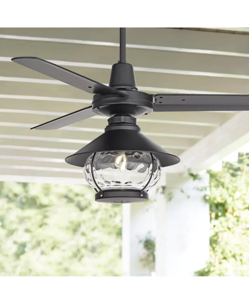 44" Plaza Dc Mid Century Modern Industrial 3 Blade Indoor Outdoor Ceiling Fan with Light Led Remote Control Matte Black Glass Damp Rated Patio Exterio