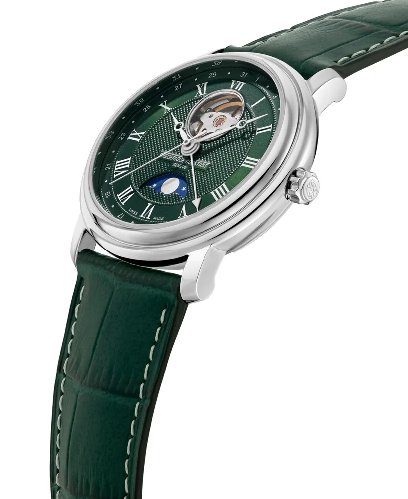 Frederique Constant Men's Swiss Automatic Classics Heartbeat Moonphase Green Leather Strap Watch 40mm