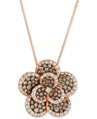 Le Vian Chocolate Diamond & Nude Diamond Flower Adjustable 20" Pendant Necklace (2-1/3 ct. t.w.) in 14k Rose Gold