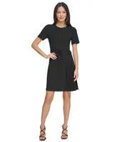 Dkny Women's Pleat-Front Round-Neck Short-Sleeve Dress