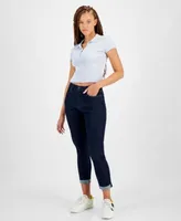 Calvin Klein Jeans Womens Ribbed Quarter Button Polo Shirt Mid Rise Tapered Slim Jeans