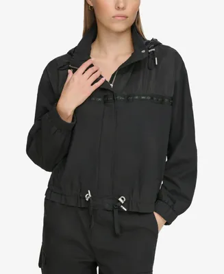 Dkny Jeans Women's Logo-Trim Hooded Zip-Front Jacket