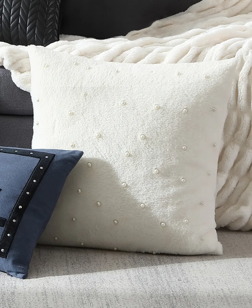 Karl Lagerfeld Paris Faux Fur Imitation Pearl Decorative Pillow, 20" x 20"