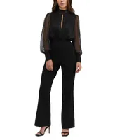 Bebe Women's Puff Sleeve Flared Leg Jumpsuit