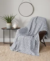 Lucky Brand Diamond Dot Jacquard Geometric Fuzzy Throw Blanket, 50" x 70"