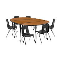 Mobile 86" Oval Wave Collaborative Laminate Activity Table Set With 16" Student Stack Chairs