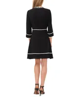 CeCe Women's Contrast Trim Bow Neck A-Line Dress