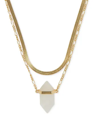 Lucky Brand Gold-Tone Crystal Pendant Herringbone & Chain Link Convertible Layered Necklace, 16" + 3" extender