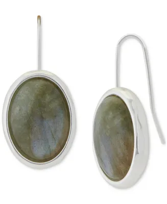 Lucky Brand Silver-Tone Oval Gemstone Drop Earrings
