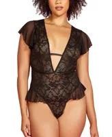 Hauty Plus Plunge Neck Laced Bodysuit 1 Pc Lingerie