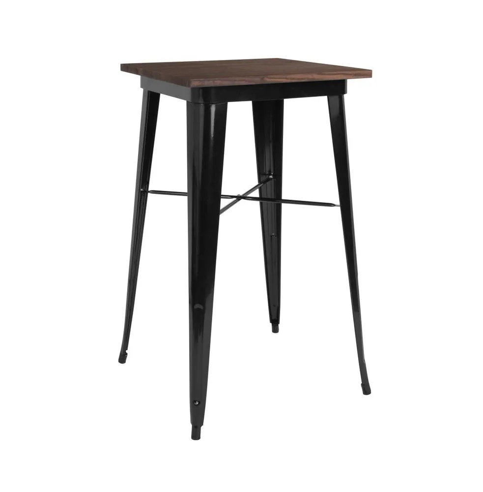 Modern 23.5" Square Metal Table With Rustic Wood Top For Indoor Use