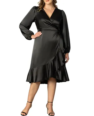 Women's Plus Serena Satin Long Sleeve Wrap Dress