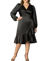 Women's Plus Serena Satin Long Sleeve Wrap Dress