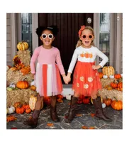 Little and Big Girls Pumpkin Long Sleeve Tutu Dress