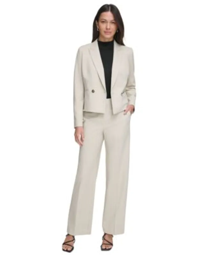 Dkny Petite Double Breasted Cropped Blazer High Waist Wide Leg Pants