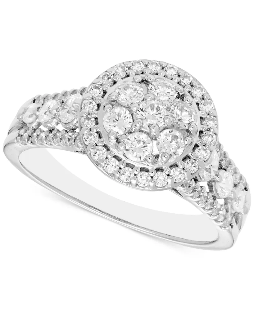 Macy's Diamond Halo Cluster Engagement Ring (1 ct. t.w.) in 14k White Gold