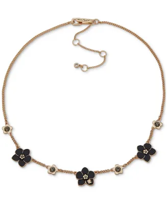 Karl Lagerfeld Paris Gold-Tone Black Flower Frontal Necklace, 16" + 3" extender
