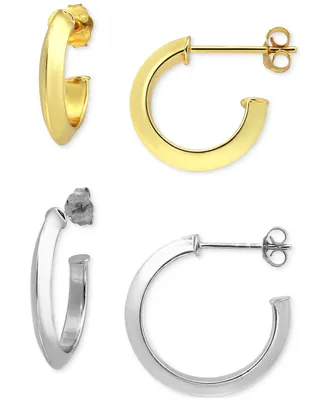 2-Pc. Set Knife Edge Small Hoop Earrings in Sterling Silver & 18k Gold-Plated Sterling Silver