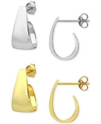 2-Pc. Set Graduated Small Hoop Earrings in Sterling Silver & 18k Gold-Plated Sterling Silver