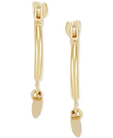 Polished Tube Disc Dangle Huggie Extra Small Hoop Earrings in 14k Gold, 1/2"